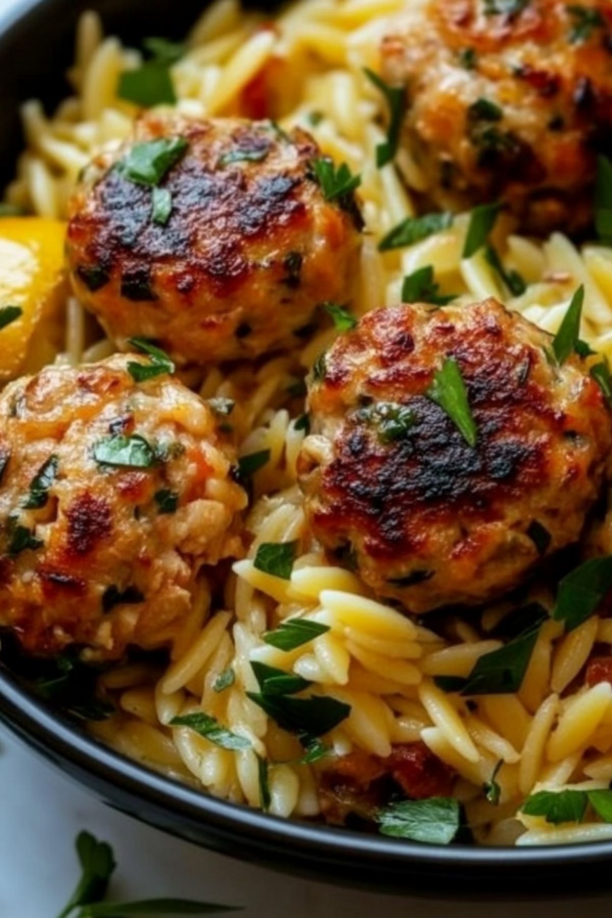 Zesty Lemon Orzo with Greek-Style Chicken Meatballs