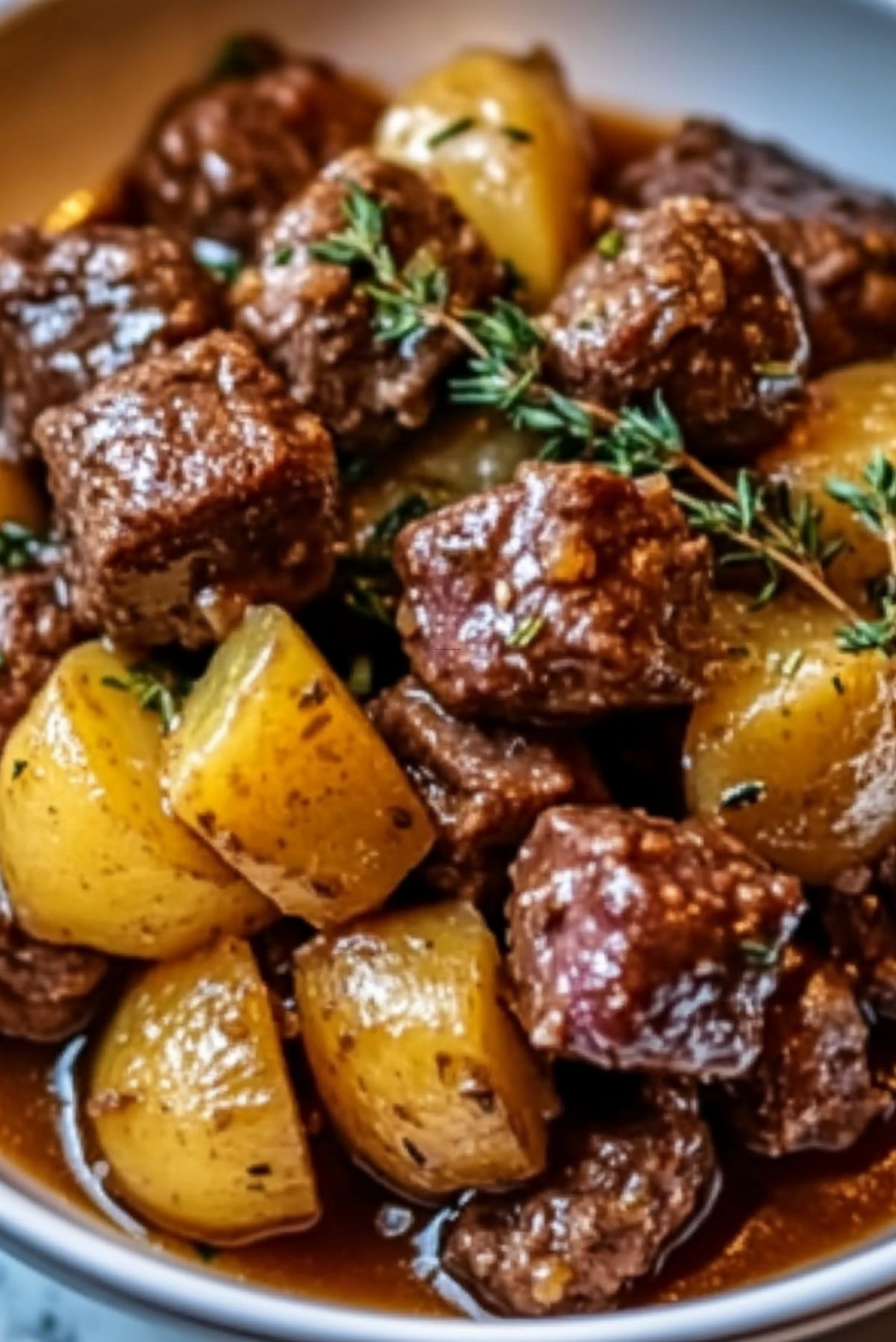 Slow Cooker Garlic Butter Beef Bites & Potatoes