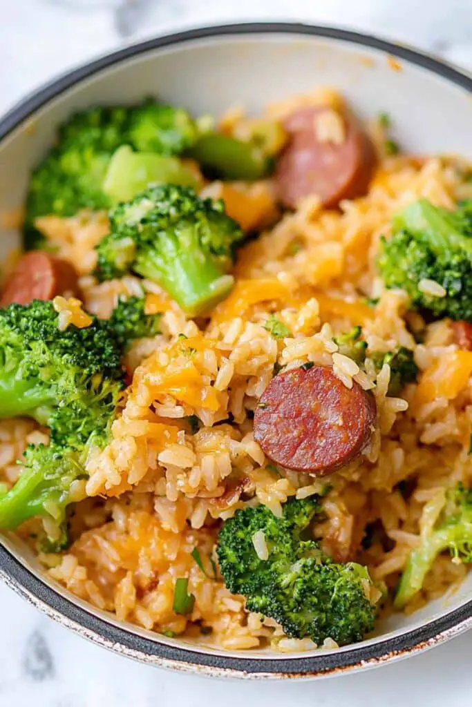 Cheesy Kielbasa Rice and Broccoli Skillet 4 Cheesy Kielbasa Rice and Broccoli Skillet