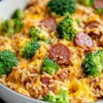 Cheesy Kielbasa Rice and Broccoli Skillet