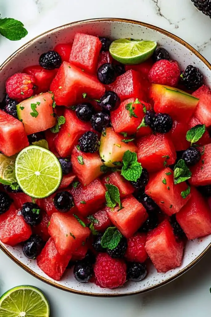 Keto Watermelon Fruit Salad with Lime Mint Dressing