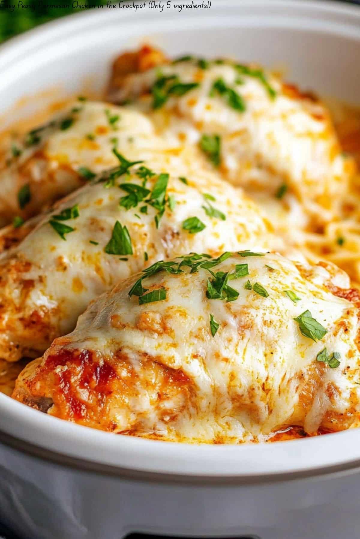 Easy Peasy Parmesan Chicken in the Crockpot (Only 5 ingredients!)