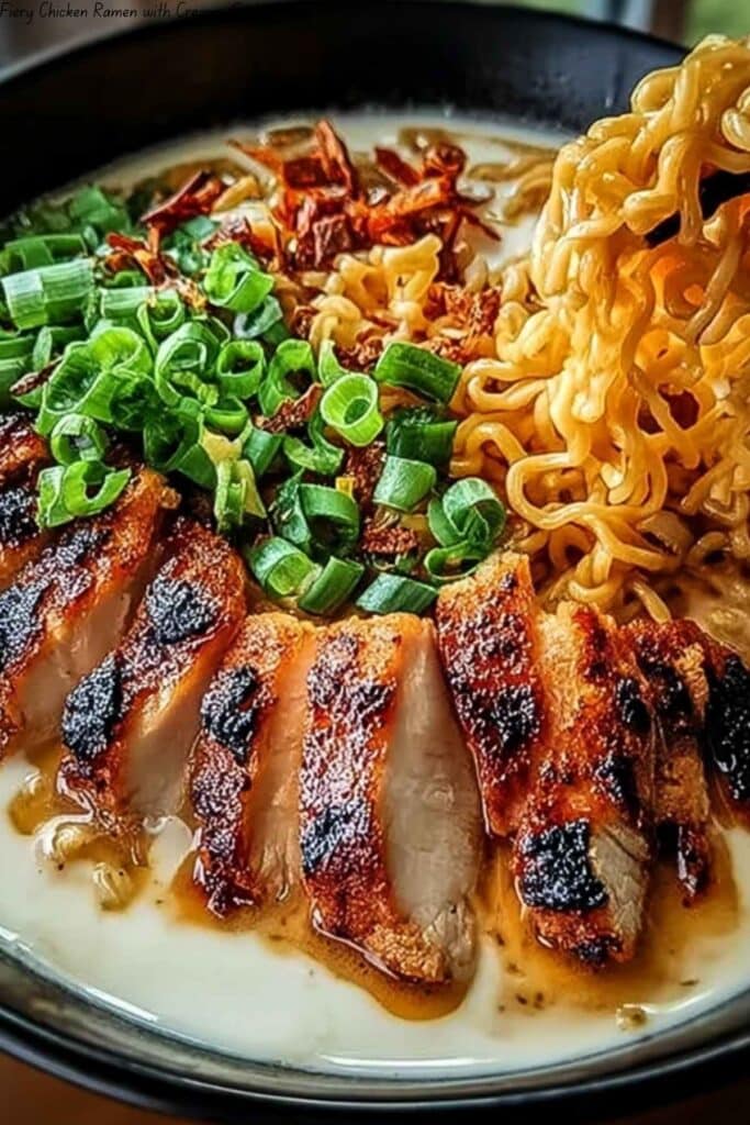 Fiery Chicken Ramen with Creamy Garlic Sauce