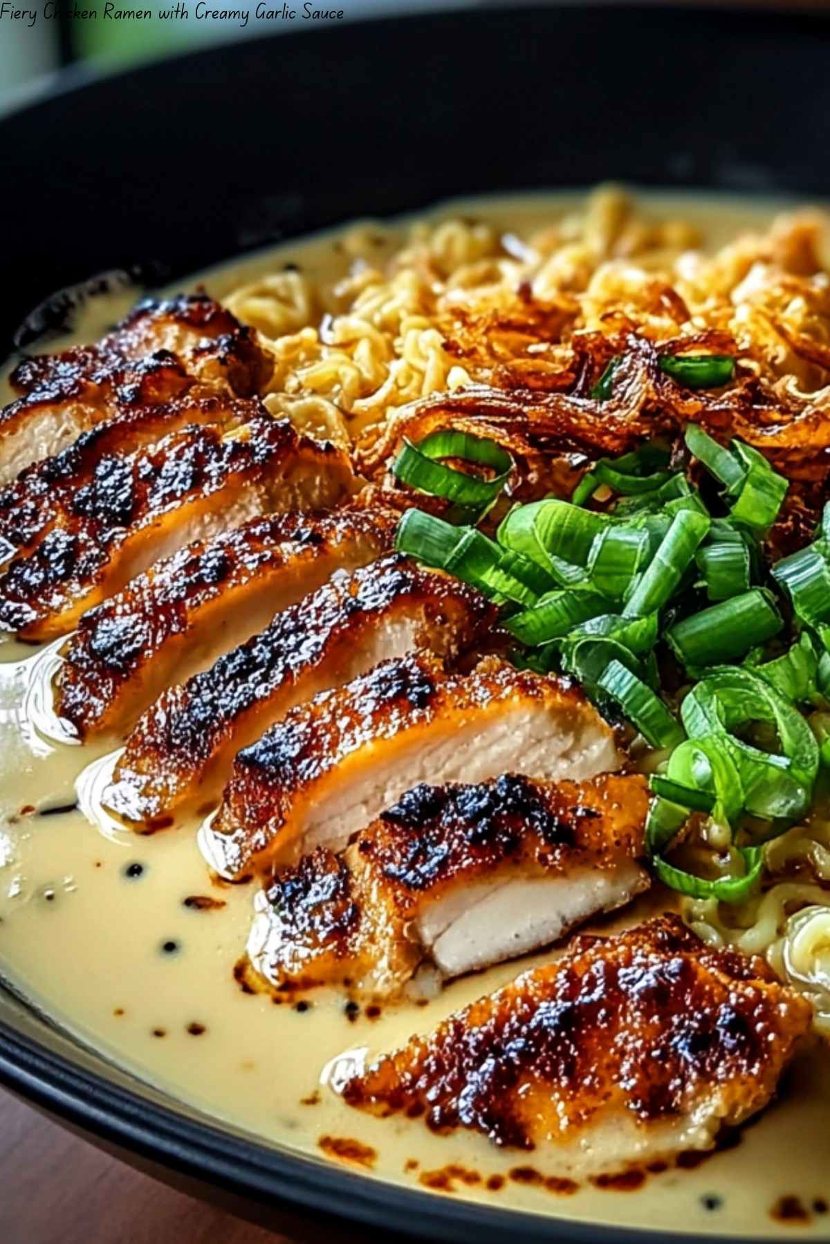 Fiery Chicken Ramen with Creamy Garlic Sauce