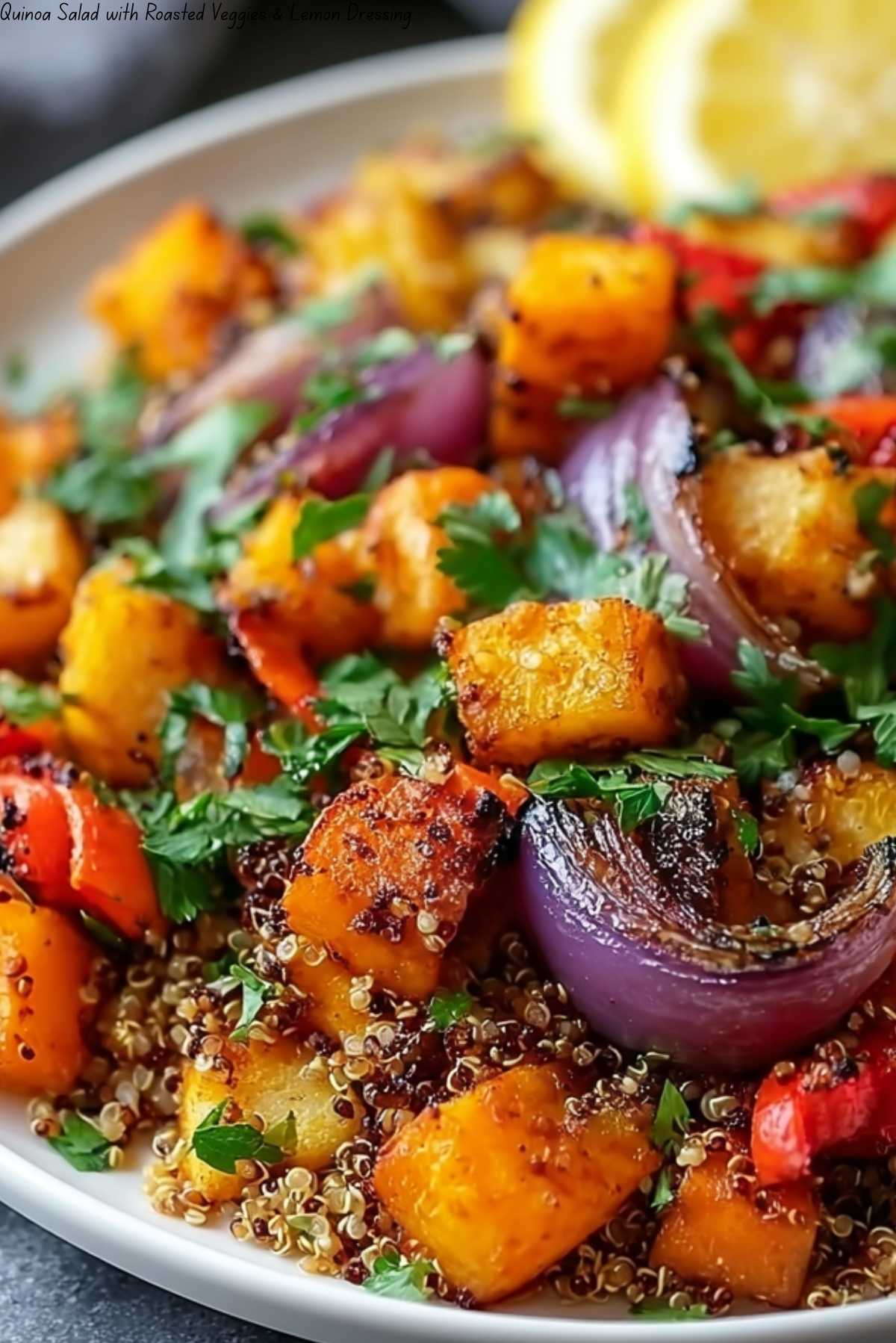 Quinoa Salad with Roasted Veggies & Lemon Dressing