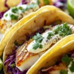 Fish Tacos with Cabbage Slaw & Lime Crema